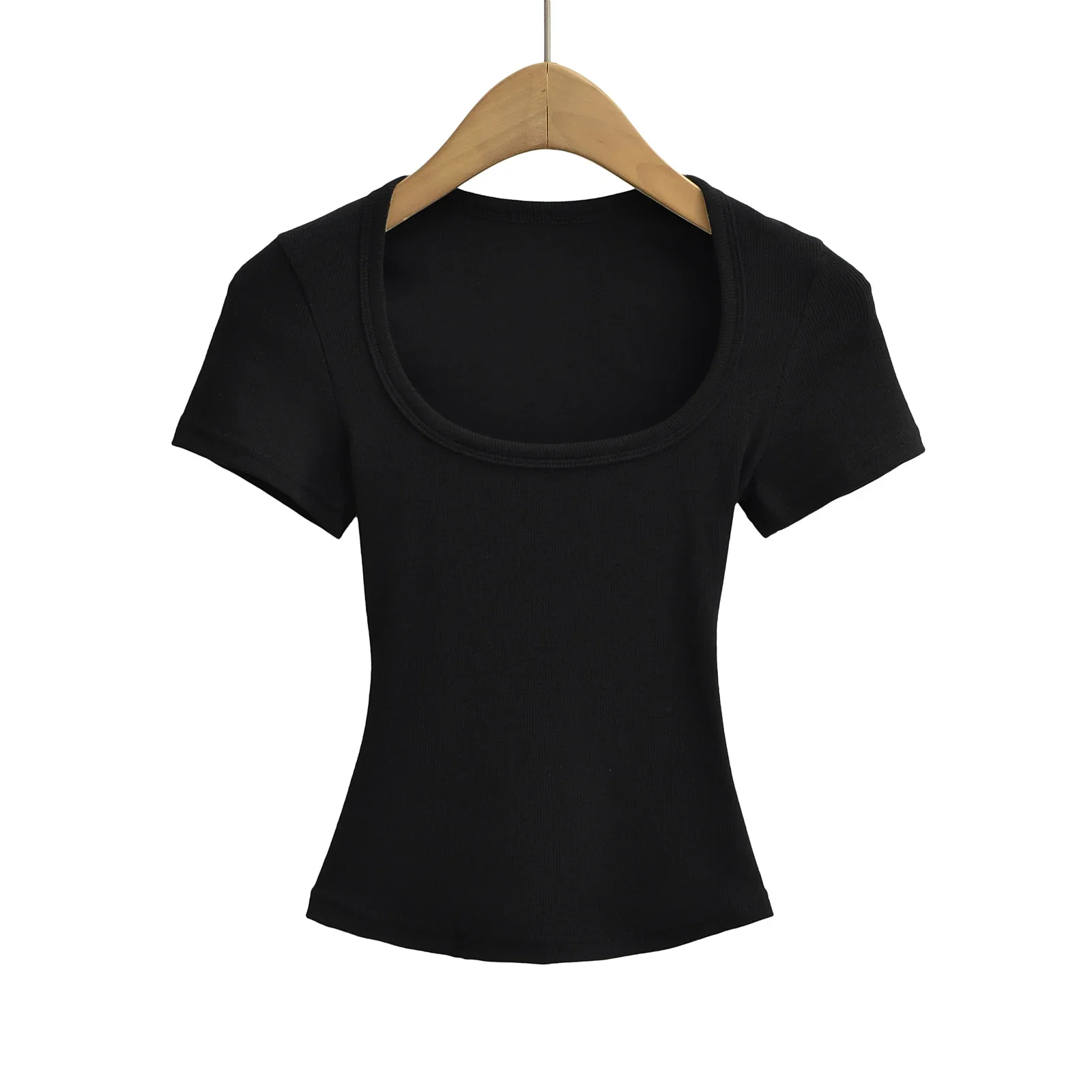 Square Collar High Stretch Summer Crop Tops Women Short Sleeve Tops Sexy Pullover Bottoming Blouses Slim T-shirt