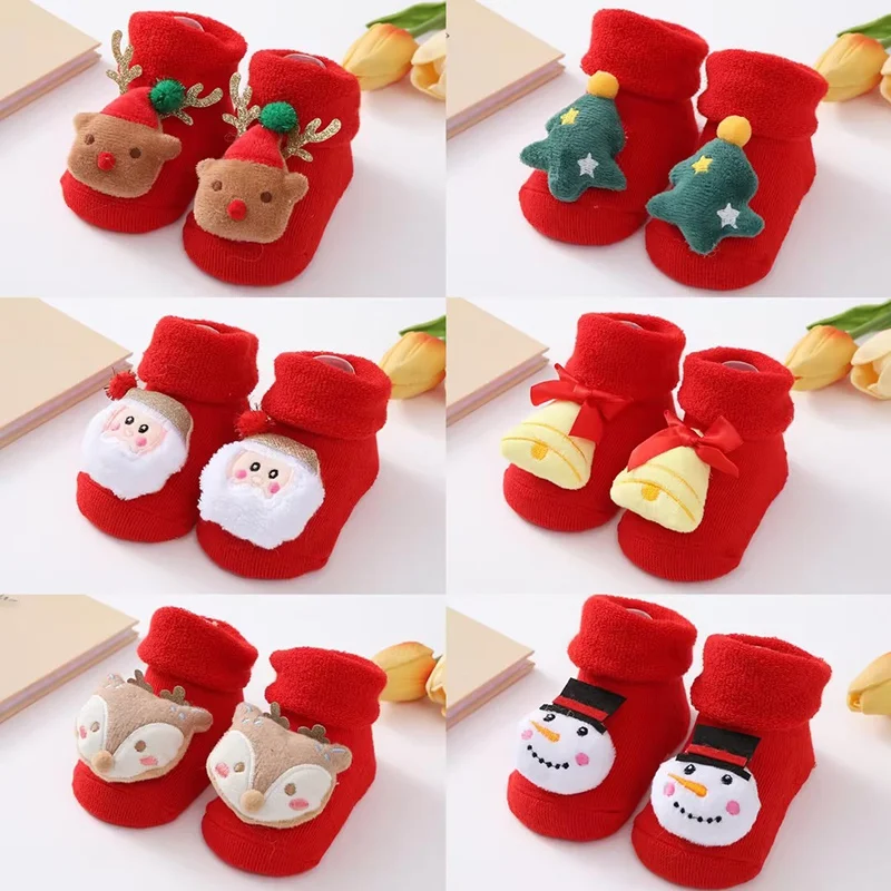 

Baby Boys Girls Autumn Winter Warm Socks Soft Cosy Skin-Friendly Cotton Socks Kids Cute Cartoon Christmas Toddler Sockings