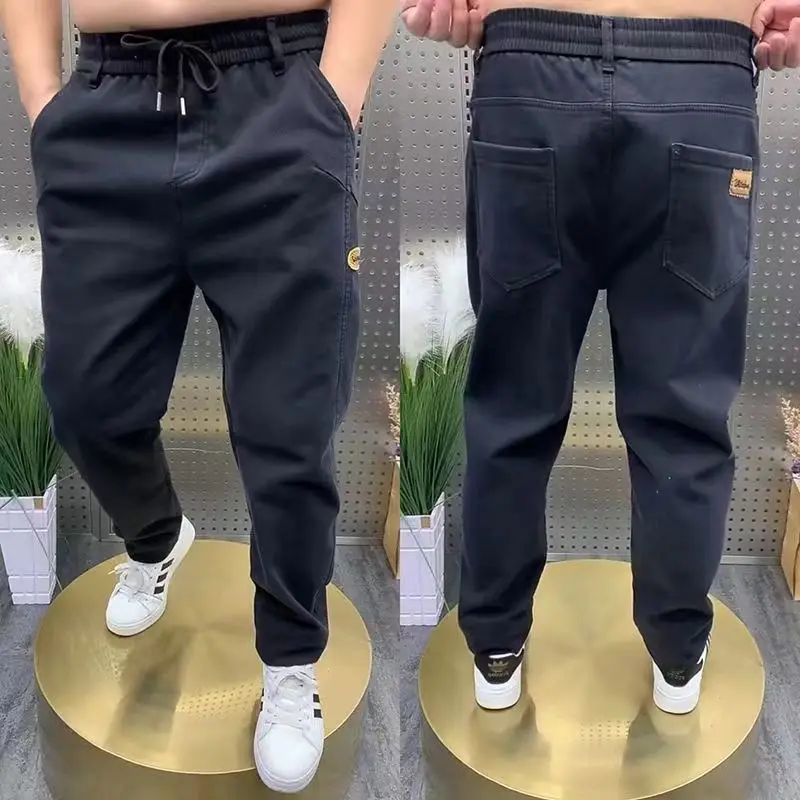

Loose Fit Elastic Waist plus Size Men's Jeans Straight Leg Dad Workwear Trousers Durable Cotton Stretch Denim Youth Faion