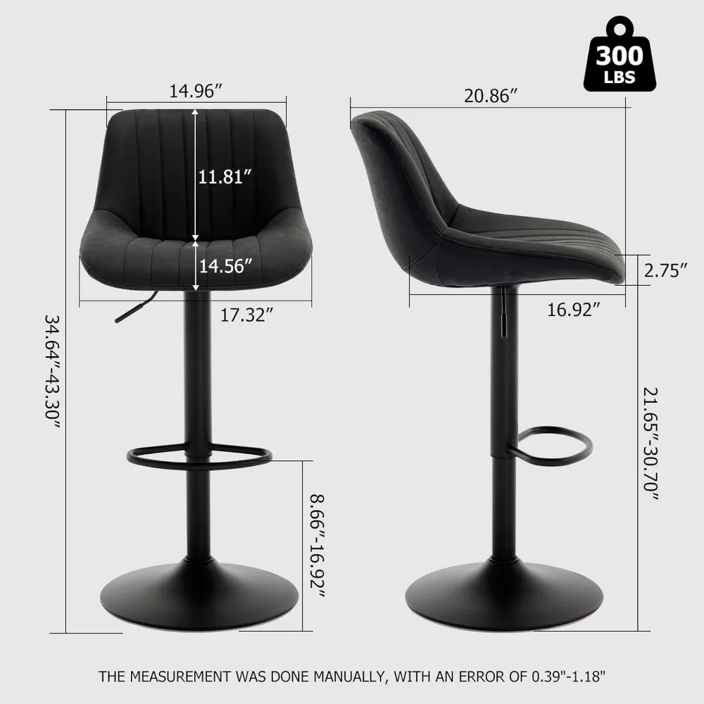 바스툴 3개 세트, 등받이가 있는 회전식 카운터 높이 조절 가능 바스툴, 발판이 있는 덮개를 씌운 인조 가죽 바 의자, 모던