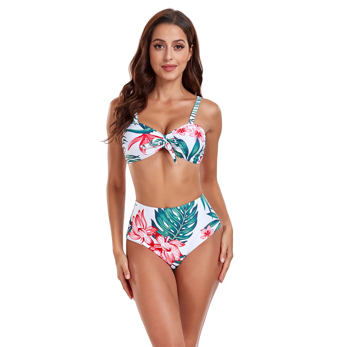 New 3 Pieces Set Swimsuit Women Print Swimwear Sexy High Waist Bikini Set With Sarong Skirts Cover Up Beach Wear Bathing Suit