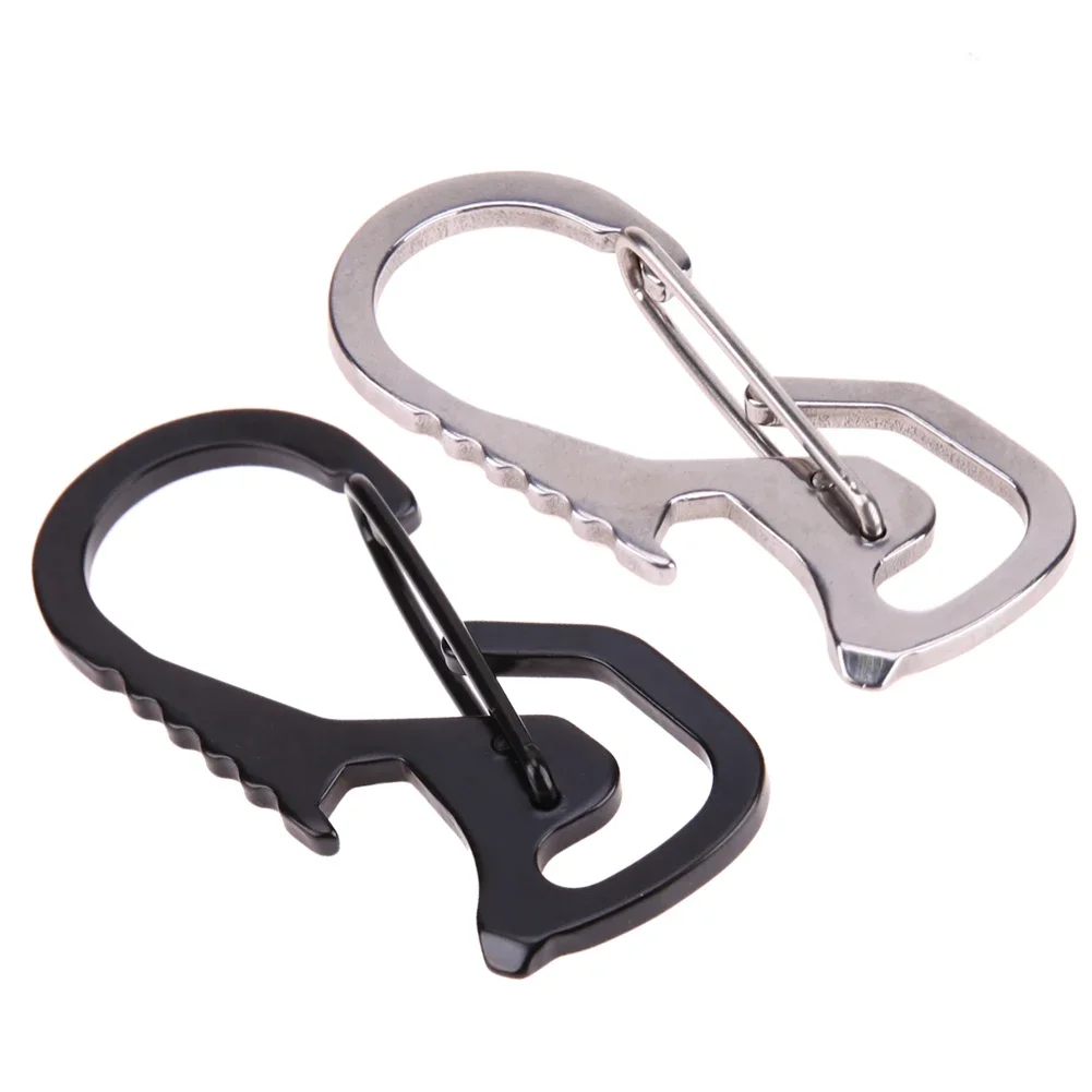 Outdoor Carabiner Keychain Hook Stainless Steel Cap Lifter Hex Driver Bottle Opener with Keychain Ring Climbing Accessory