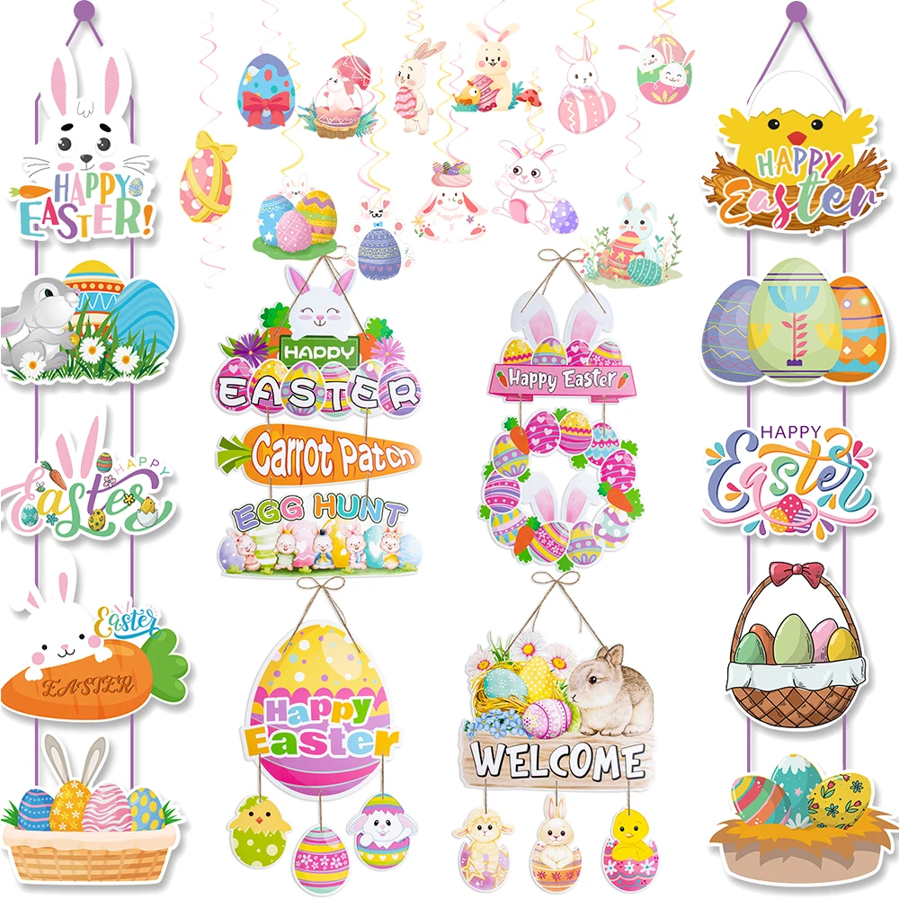 Ostern Tür Hängende Dekoration Hase Ei Frohe Ostern Party Tür Wand Hängen Papier Zeichen Osterhase Veranda Banner Zeichen Dekor