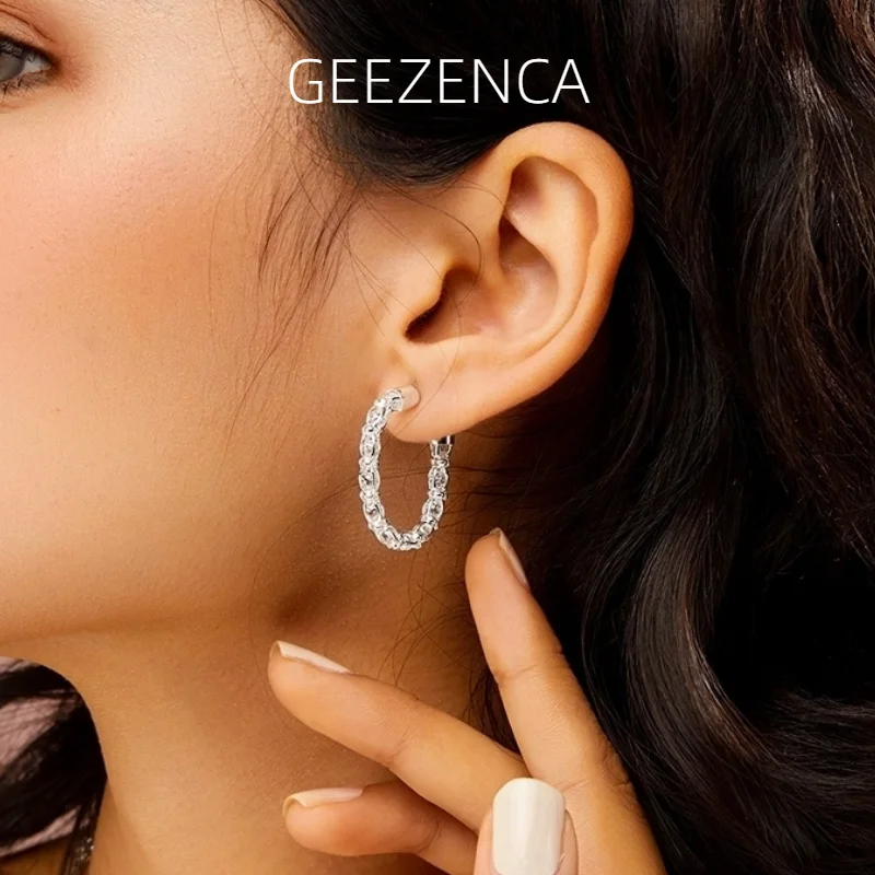 GEEZENCA Italian Jewelry 925 Silver Hollow Cubic Zirconia Lantern Bead Hoop Earrings Women Trendy Dainty Sparkling Earring Gift