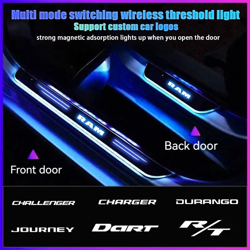 Car Wireless LED Welcome Pedal Threshold Light passage Atmosphere lamp For Dodge Durango Challenger RAM 1500 Dart Journey SRT RT