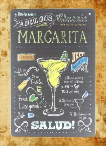 1 pcs,advertising wall art margarita salud drink plaque tin metal sign