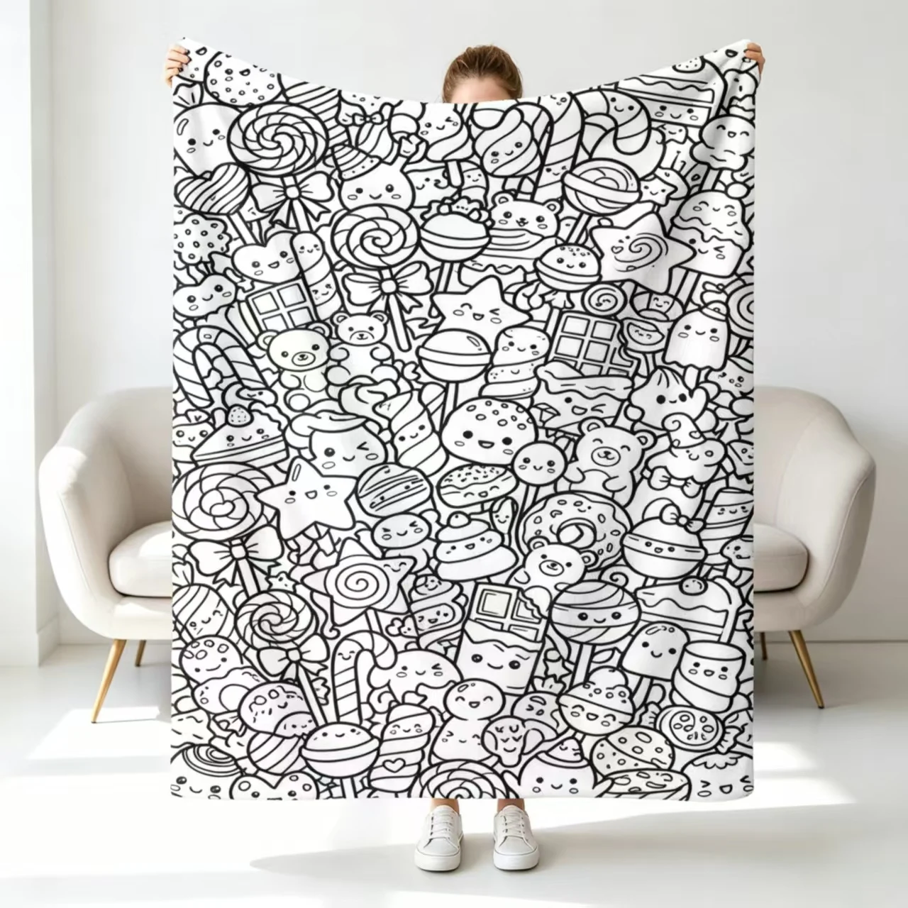 1pc Self-Coloring Sweet Treats Flannel Blanket, Lightweight All-Season Bedspread, Multiple Sizes, Perfect Gift for Sisters, Wive