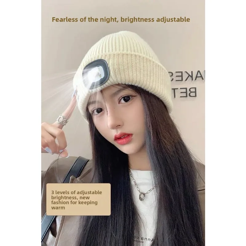 LED Light Up Knitted Hat Ear Protection Unisex Autumn Winter Cycling Night Road Outdoor Safety Warm Cap Illumination Visibility