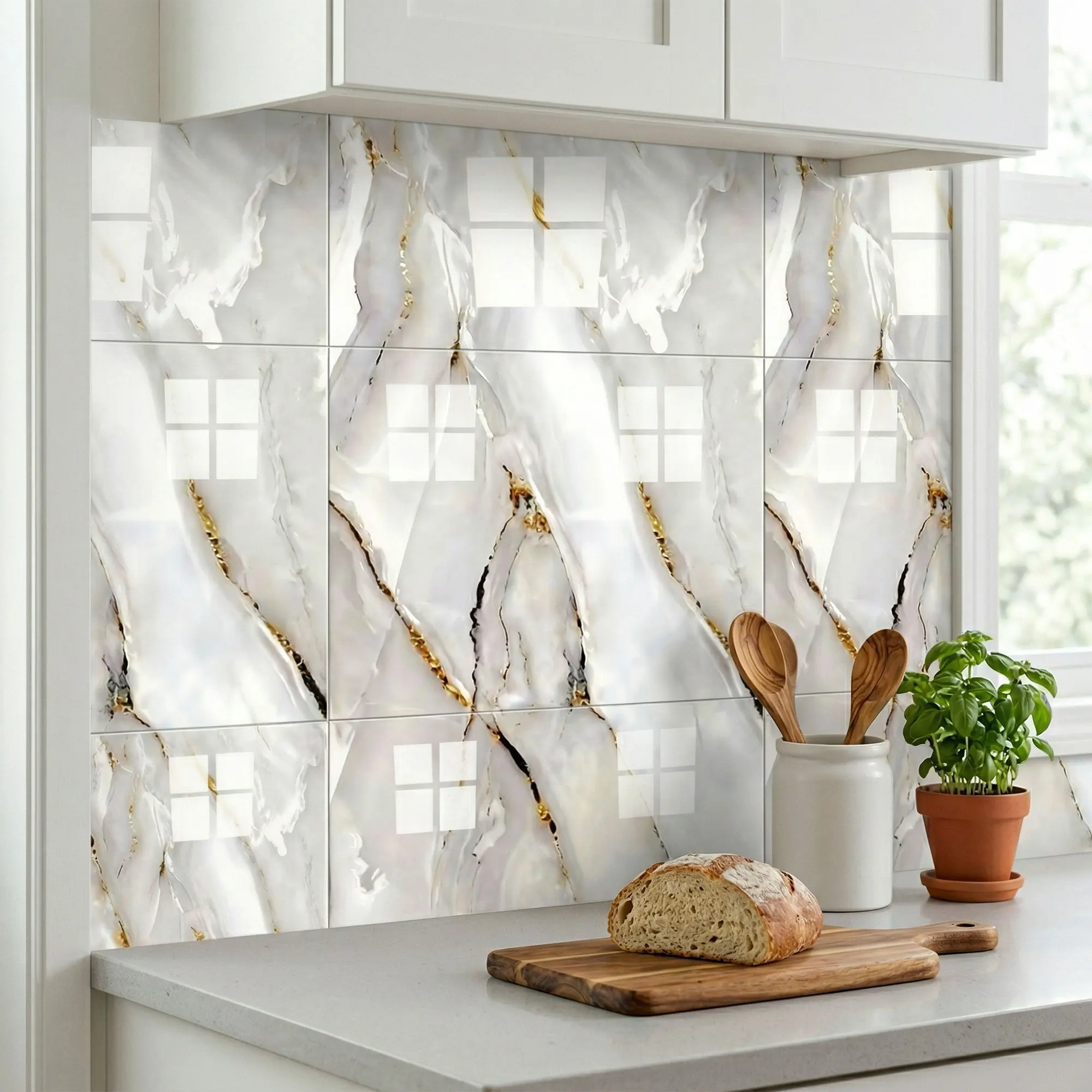 10-50pcs Pack Peel & Stick Marble Tiles Sticker Set - Self-Adhesive Waterproof Removable Wall for Kitchen Backsplash, Bathroom