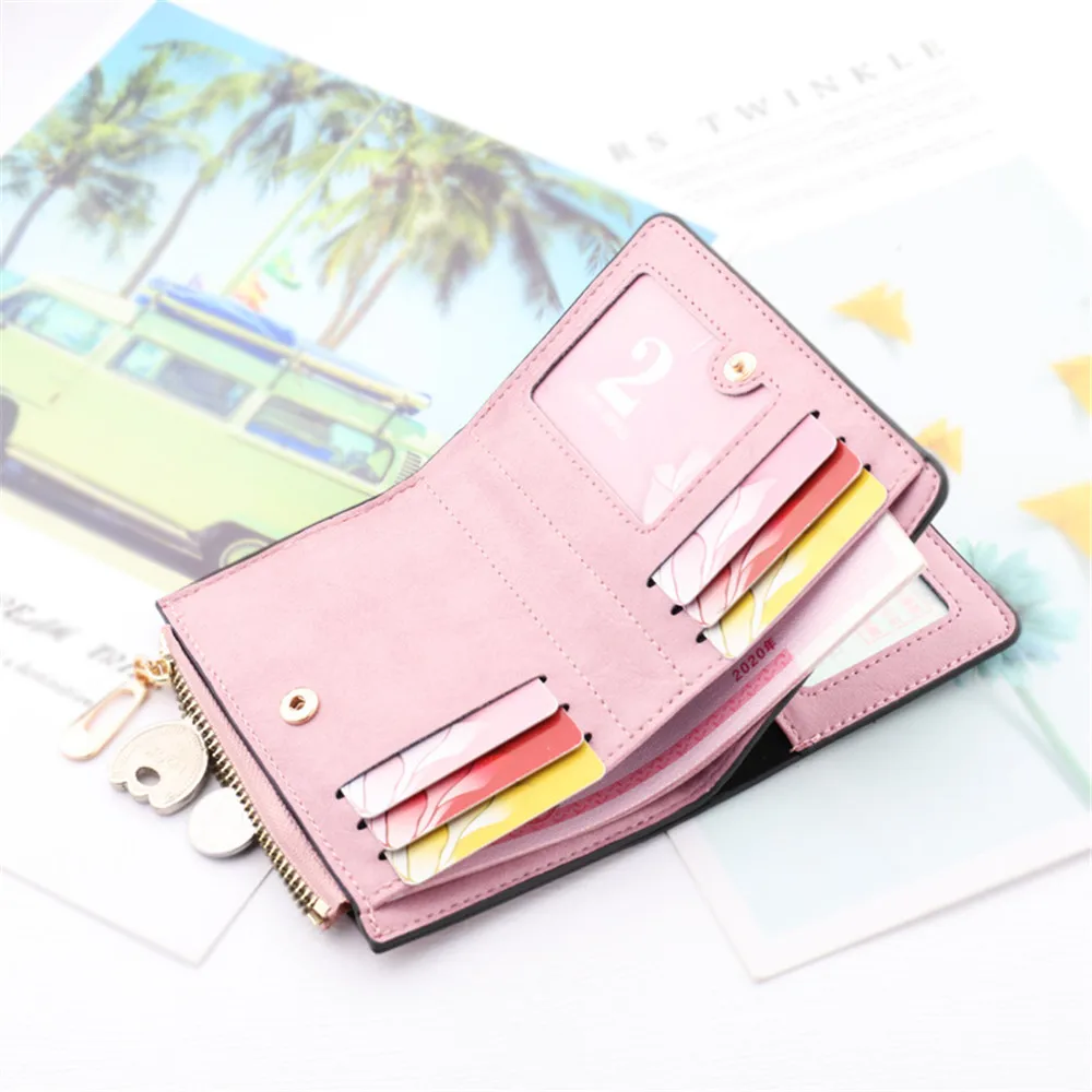 Women's Wallet PU Solid Color Zipper Small Coin Purse Credit Card Holder Ladies Wallet Female Hasp Mini Clutch 12X9.5X1.7cm