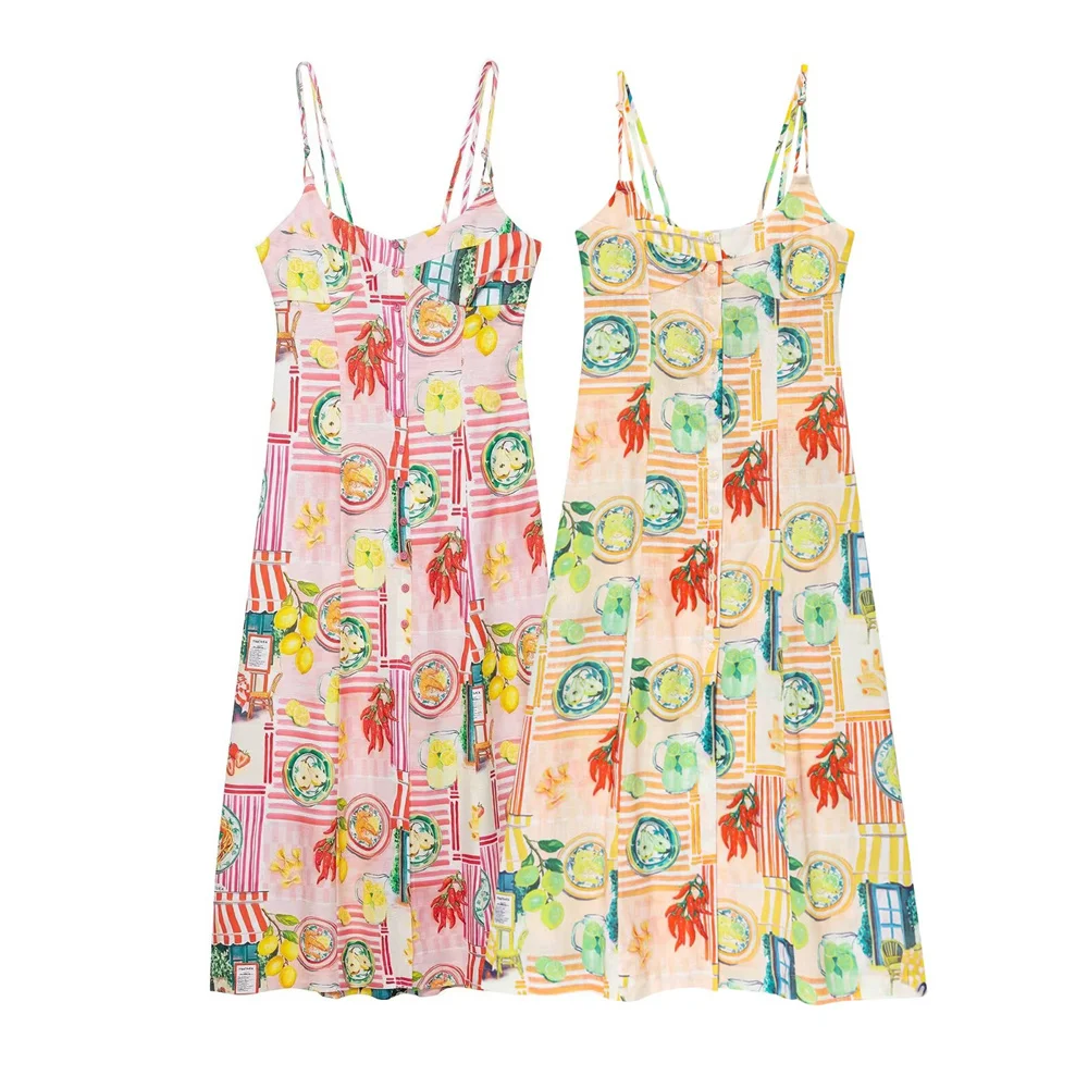 

Teen Girls Dress 2025 New Fashion Summer Linen-Blend Patchwork Print Dresses for Girl Casual Chic Ladylike Girl Dress 15-18Year