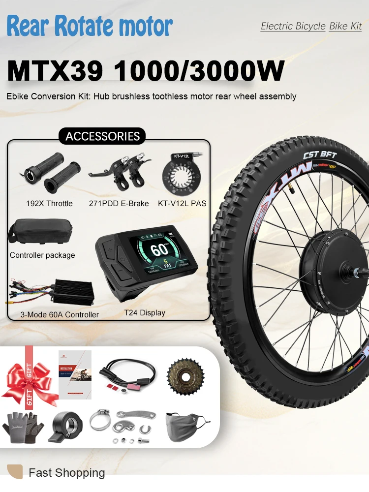 AliExpress KUNTENG E-BIKE MTX Rim Electric Bike Conversion Kit 48/72V 1000W-3000W Rear Brushless Hub Motor Wheel 26/27.5/inch700C for E-Bike Kit with tire