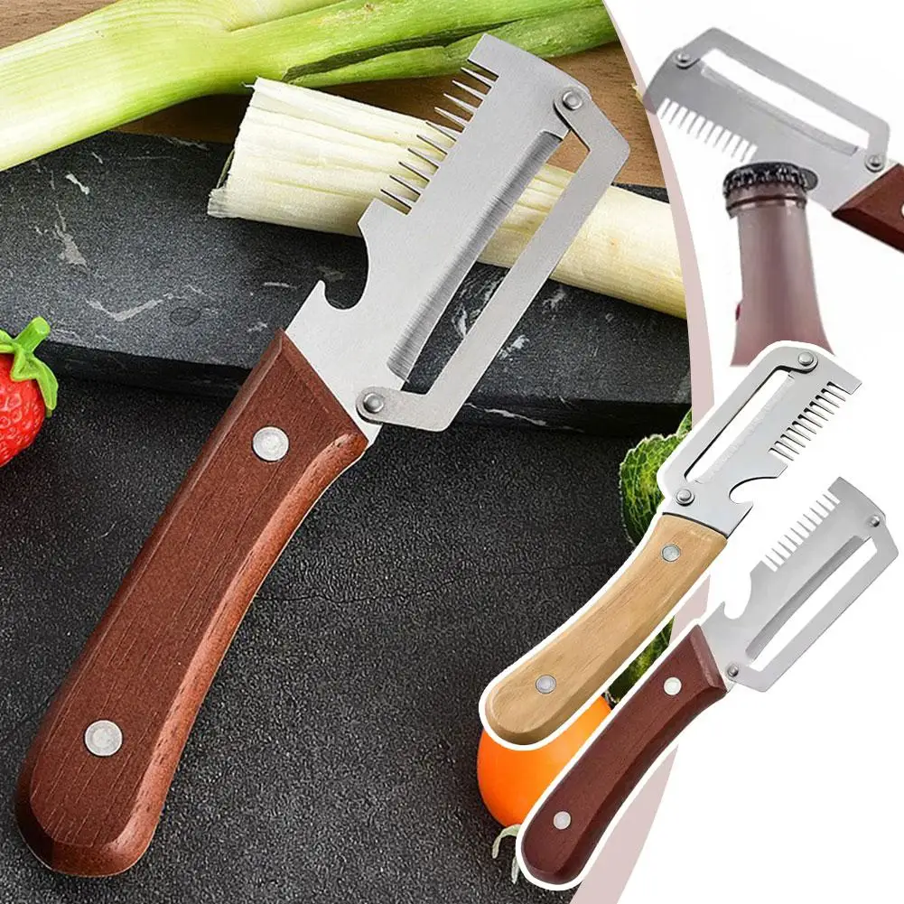 

Stainless Steel Vegetable Peeler With Wooden Handle Multifunctional Fruits And Veggies Peeler Bottle Opener For Home Cooking