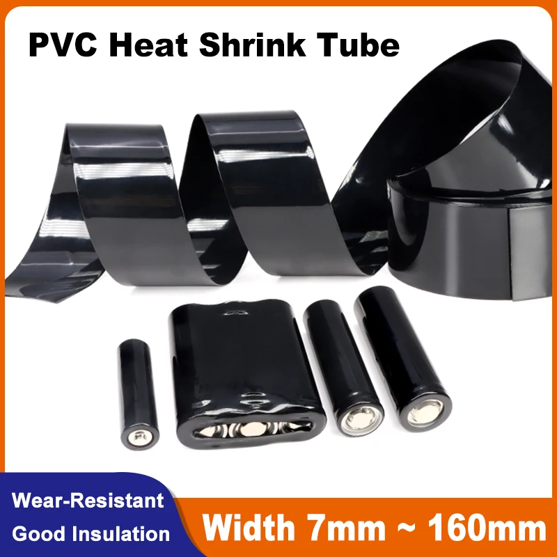 

1 - 20m Width 7mm ~ 160mm Black 18650 Lipo Battery Packs PVC Heat Shrink Tube Insulated Film Wrap Lithium Case Cable Sleeving