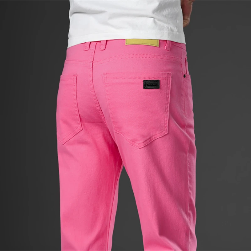 

2025 New Spring and Summer Men's Jeans Classic Style Slim Fit Elasticity Cotton Denim Pants Male Brand Rose Red Trousers