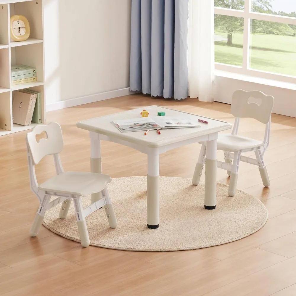 

Kids Study Table and Chairs Set, Height Adjustable Toddler Table and Chair Set for Kids Ages 3-8, 23.6" L x 23.6" W Graffiti Des