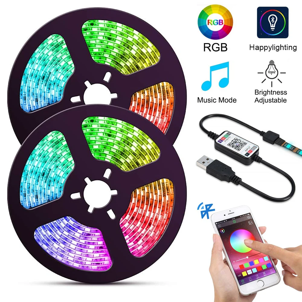 Smart Bluetooth APP Remote Control RGB 5050 LED Strips Ribbon 1M-5M Diode Tape DC5V USB LED Light Stripe Waterproof Backlights