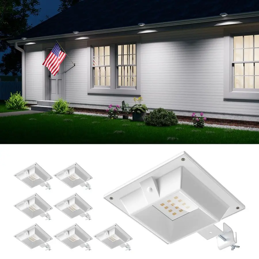 

Pack White Solar Powered Gutter Lights Outdoor Decorative Waterproof 12 LEDs Yard Lamp for Lighting Fence, Railing, Outside Wall