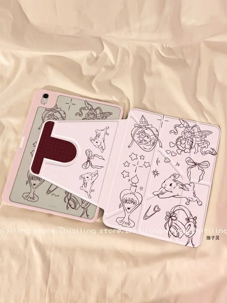 

Розовый складной чехол с рисунком кролика для iPad 11 дюймов, 12.9, Mini 6, Air 3, 4, 5, 6, а также для iPad 9.7, 10.2, 10.9, 5/6/7/8/9/10 поколений.