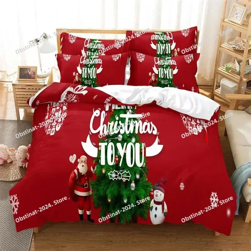 

Merry Chrismas Santa Bedding Set Printed Bed Set With Pillowcase Bed Duvet Cover Single Double Queen Super King Size Kids Adult