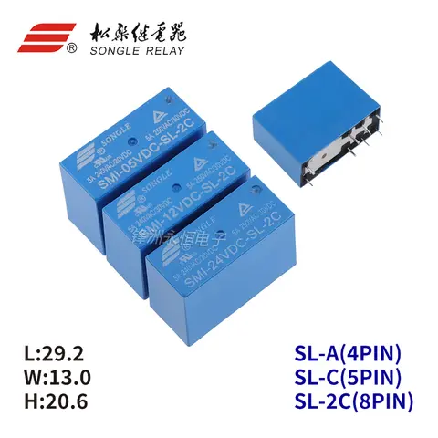 5Pcs New Original SMI- 05V 12V 24VDC -SL-2C SMI-05VDC-SL-A SMI-12VDC-SL-C SMI-24VDC-SL-2C 10A 4/5/8PIN 5V 12V 24V power relay