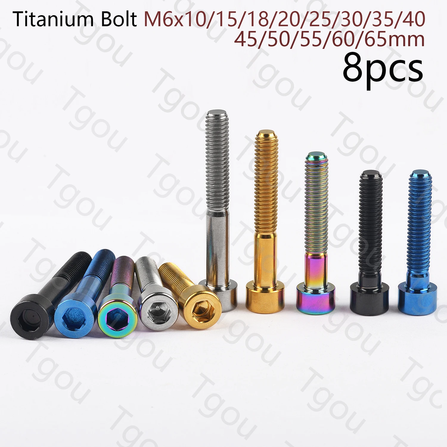 

Tgou Titanium Bolt M6x10/15/18/20/25/30/35/40/45/50/55/60/65mm Hex Screw for Bicycle 8pcs