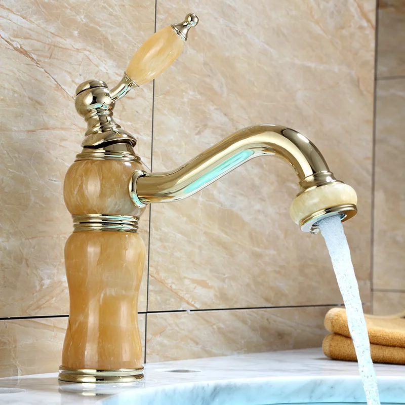 

European Style Bathroom Antique Wash Basin Faucet Copper Hot and Cold Topaz Gold Magic Lamp Above Counter Basin