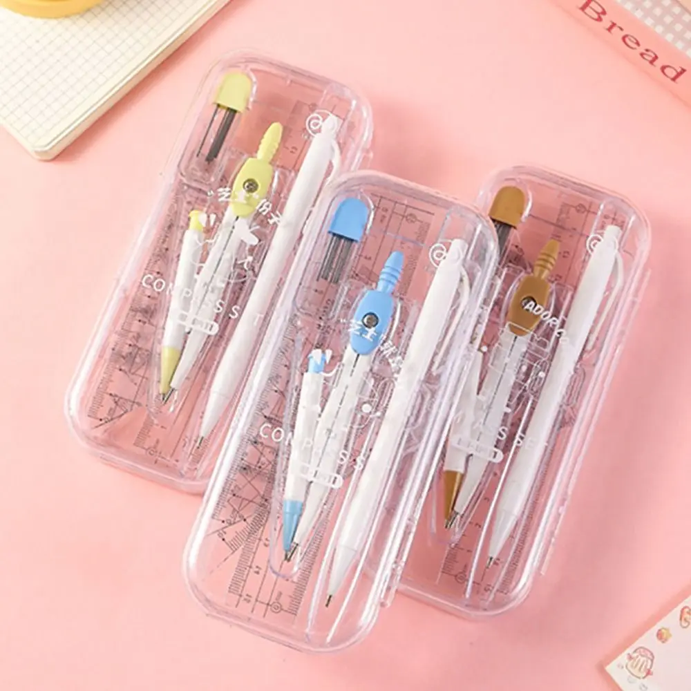 7PCS/Set Plastic Ruler Compasses Set Straight Ruler Set Square Protractor Propelling Pencil Stationery Ruler Set School Office