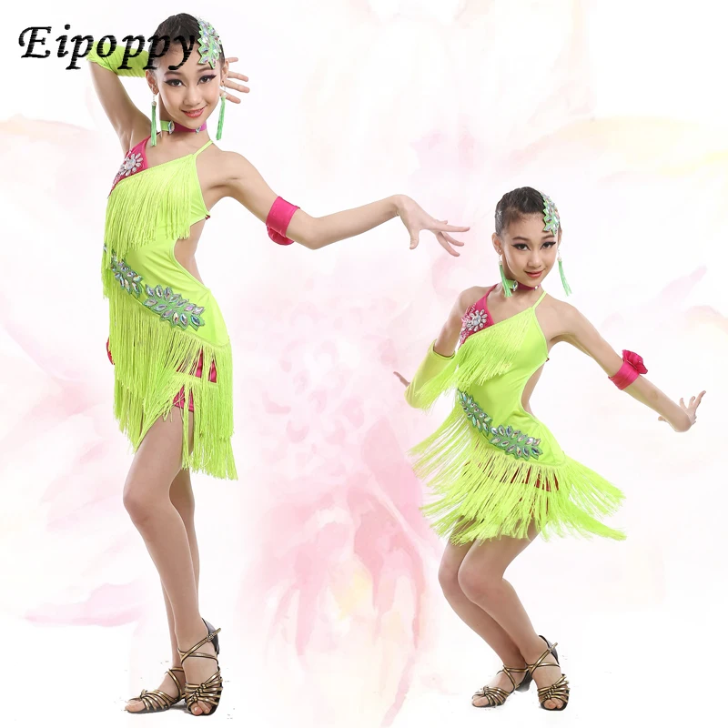 تنورة رقص لاتيني مع شرابات للأطفال ، ملابس رقص للبنات ، أزياء منافسة ، ملابس تدريب ، 61 ، جديد ، صيف