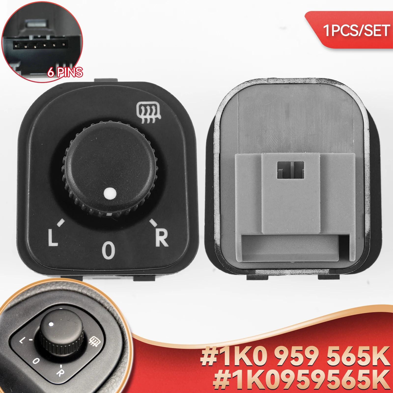 Perilla de interruptor de espejo lateral para VW GTI Rabbit jetta mk5 golf MK5 MK6 Plus tiguan passat b6 CC Seat Alhambra 1K 0959565 K 1K0 959 565K