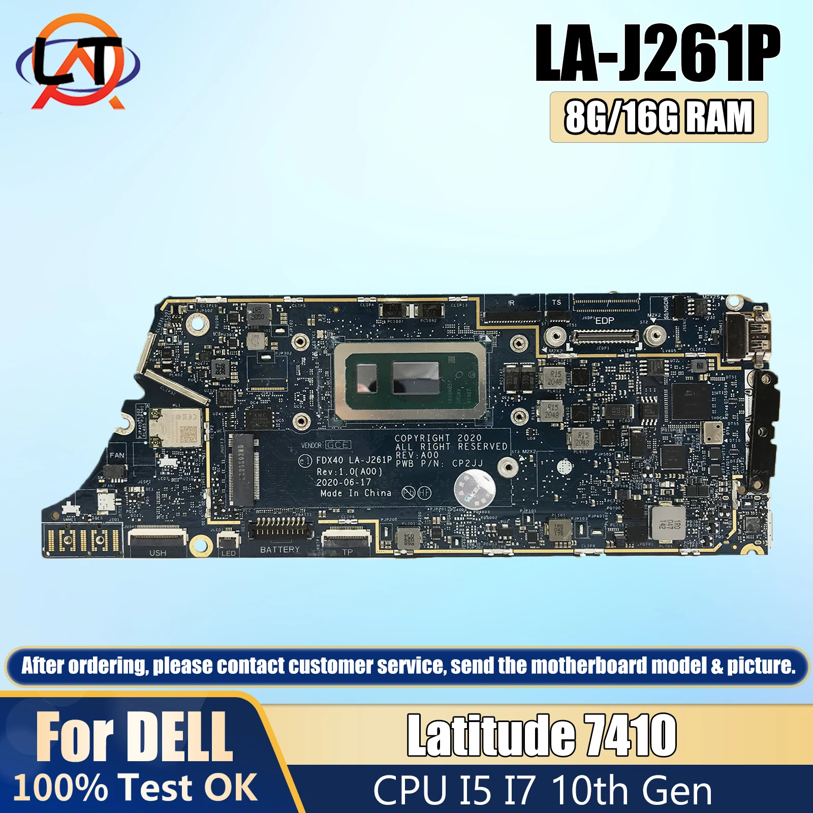 

LA-J261P For DELL Latitude 7410 Laptop Motherboard CPU I5 I7 10th Gen 8G/16G RAM Mainboard CN-0GYV1X 04J6CM 00N7RN