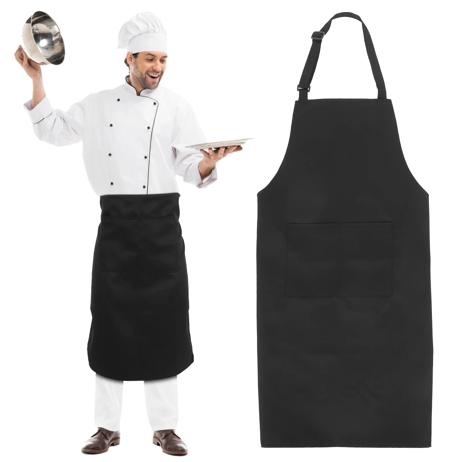 Tablier de Chef réglable en Polyester et coton, 2 pièces, tablier de cuisine de grande taille, tabliers à bavoir élégants pour femmes et hommes