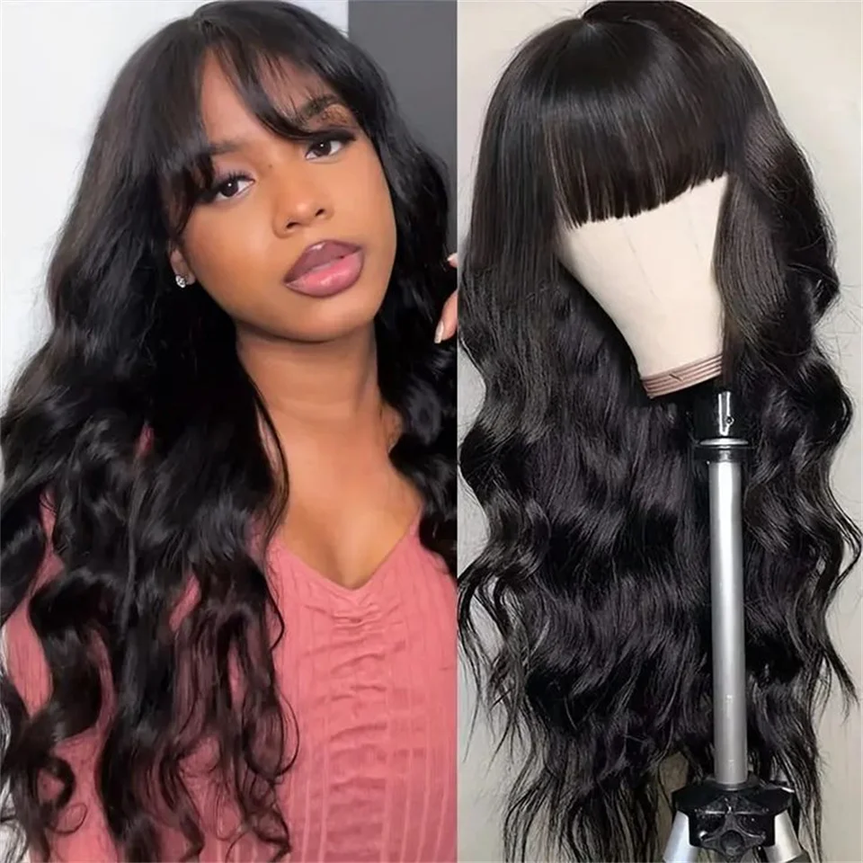 

Body Wave Human Hair Wig With Bangs Density200 Can Be Dyed Brazilian Wear And Go Body Wave Glueless Wigs Human Hair Easy To Wear