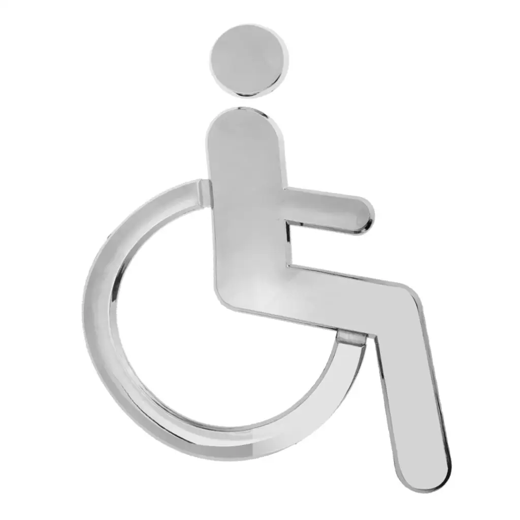 Symbol Sign Wheelchair Toilet Acrylic Adhesive Handicap Wall Decal Sign for Unisex Bathroom Restroom Door Symbol Silver