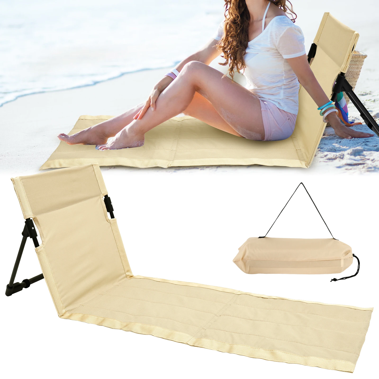 Outdoor Foldable Camping Chair Oxford Cloth Camping Floor Chair Garden Park Single Lazy Chair Backrest Cushion Picnic Back Chair
