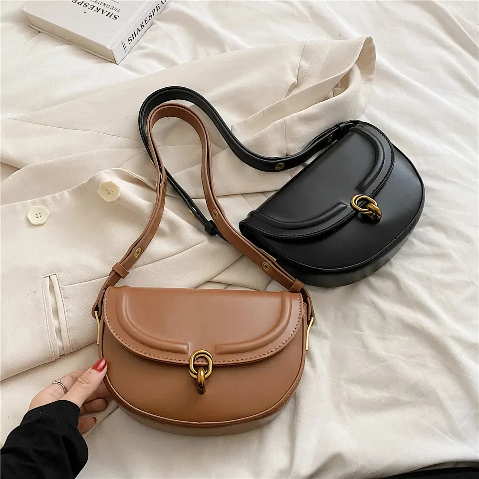 100% High Quality Leather Crossbody Bag Small Leather Saddle Armpit Bags for Women Ladies Vintage Underarm Handbags