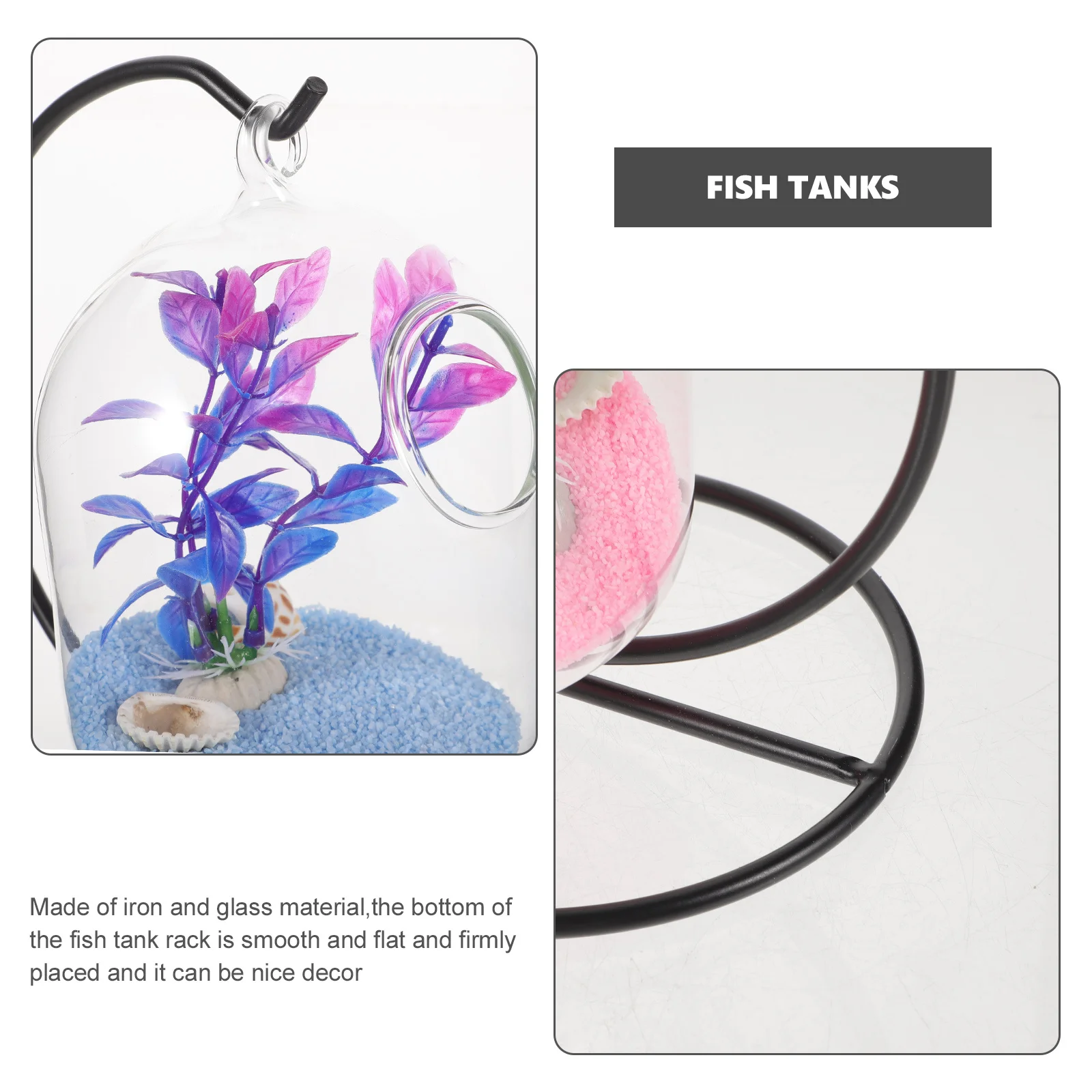 

1Set Desktop Hanging Transparent Glass Fish Tank Mini Betta Fish Bowl Stand Small Table Aquarium Aquarium for Home Office