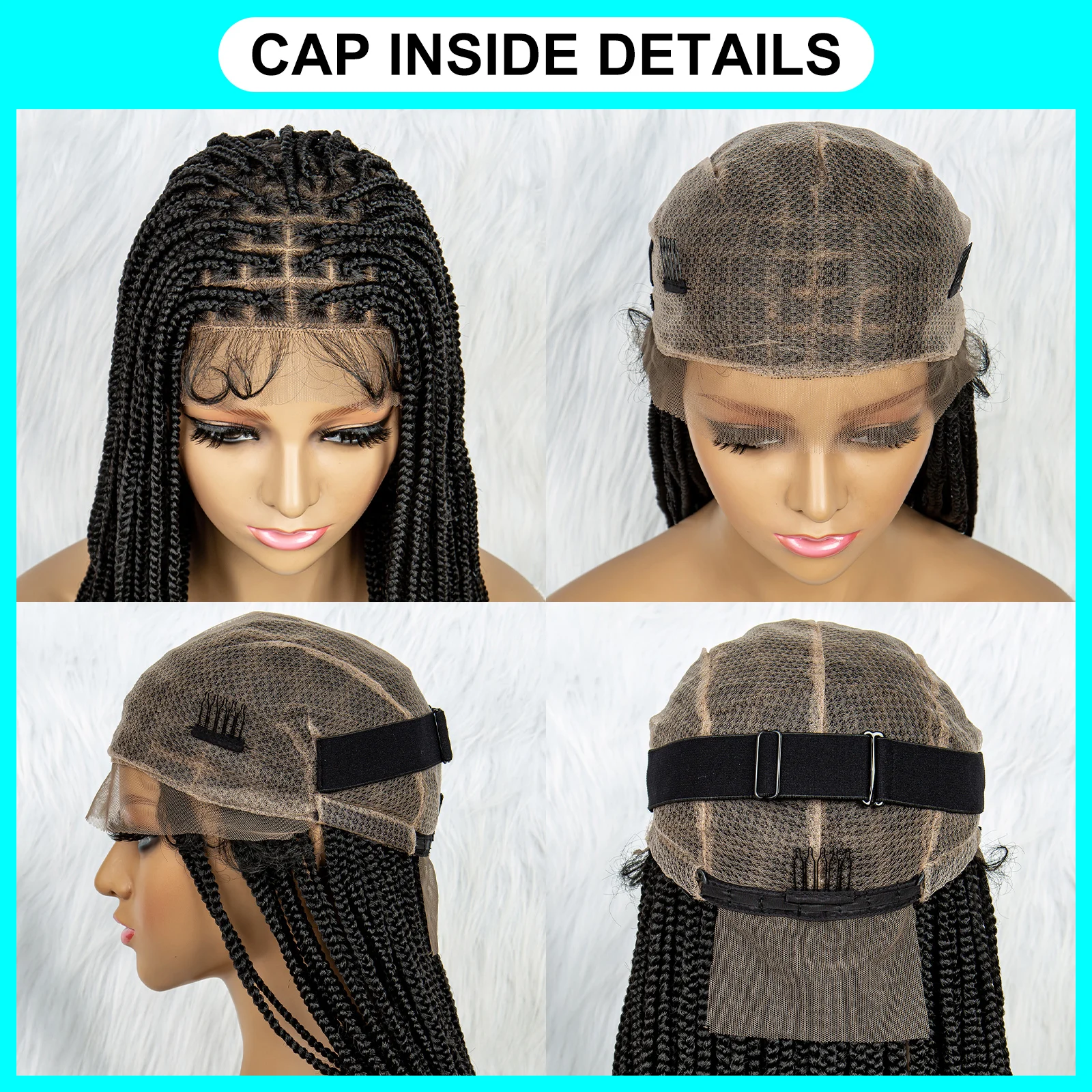 Wig kepang sintetis renda penuh untuk WANITA HITAM kepang Crochet 24 inci rambut kepang kotak tanpa simpul Wig kepang Cornrow