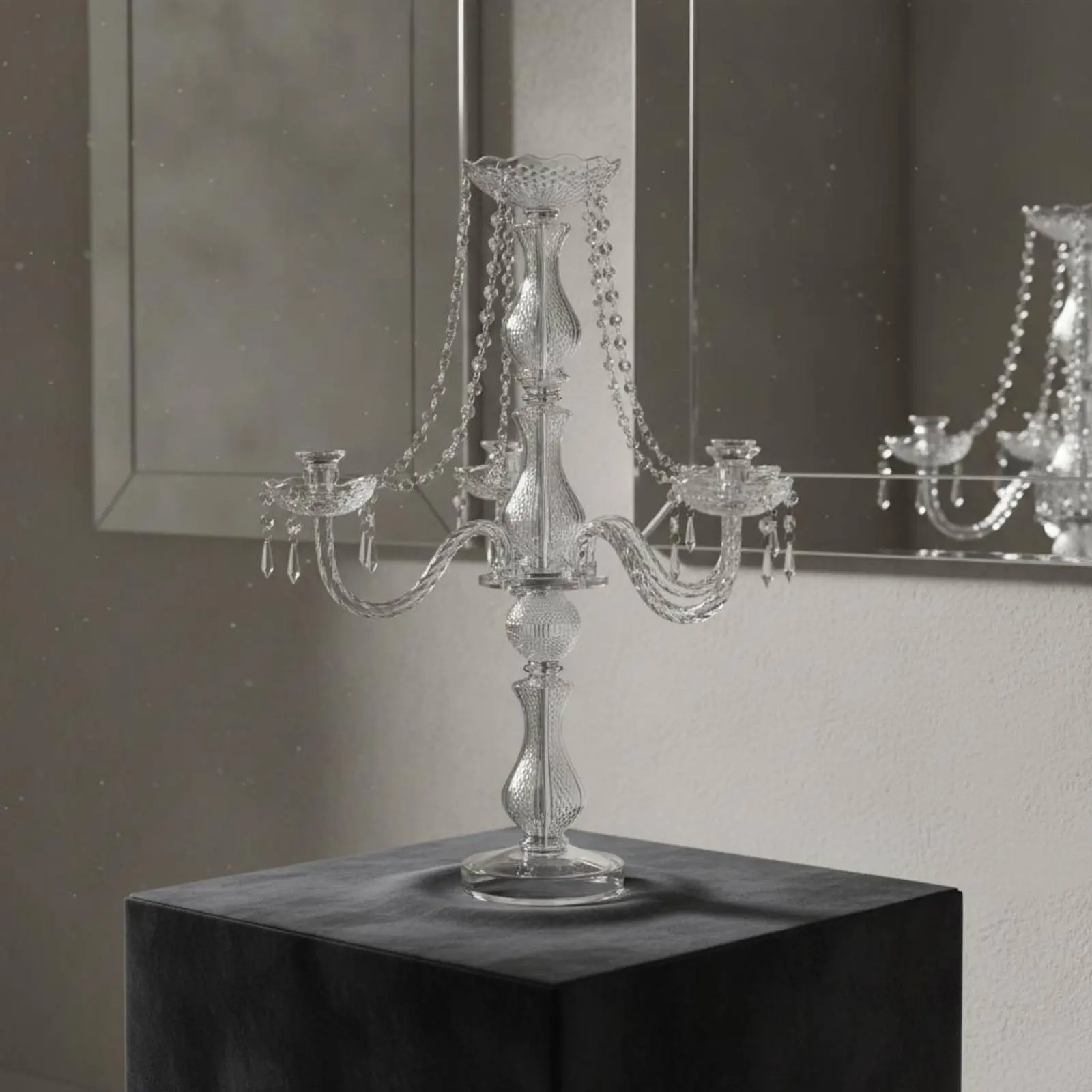 Crystal Candelabra Sparkling Wedding Candelabra Crystal Candle Holder Transparent Taper Candle Stand Sturdy for Weddings view 5
