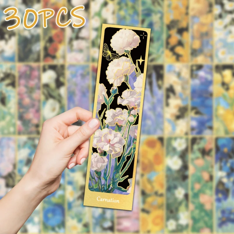 

30pcs Oil painting of flowers themed book decorating cards bookmark new year gift book decorative cards reading lables readers