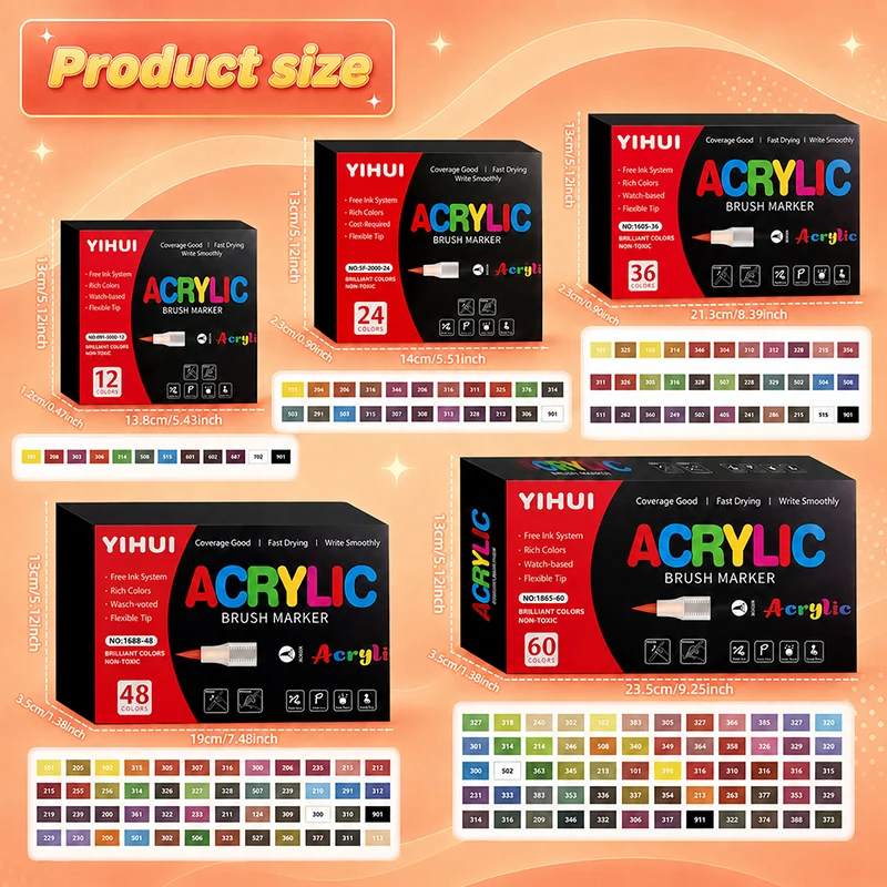12-60 Colors Acrylic Paint Markers, Direct Ink Flow Paint Pens for Rock Wood Glass Ceramic Canvas DIY Art Supplies