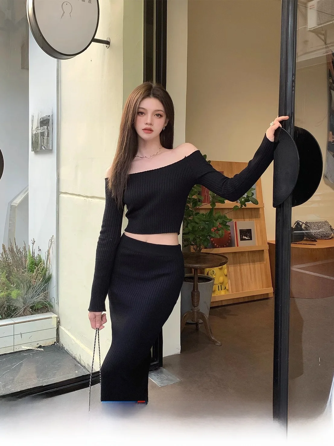 

Bla High Waist Skirt Sexy Spicy Girl Women's Faion Set Commute Sle Long Sve Autumn Collection for Adults