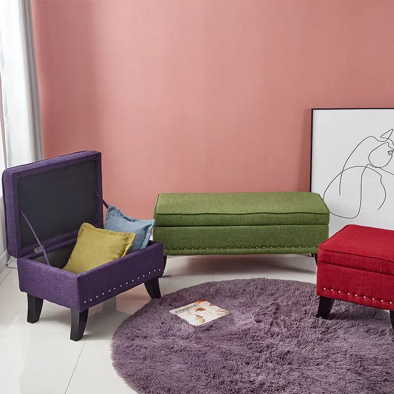 Shopping mall shoe store storage fabric sofa stool bench stool linen cotton storage thickened foldable shoe changing stool