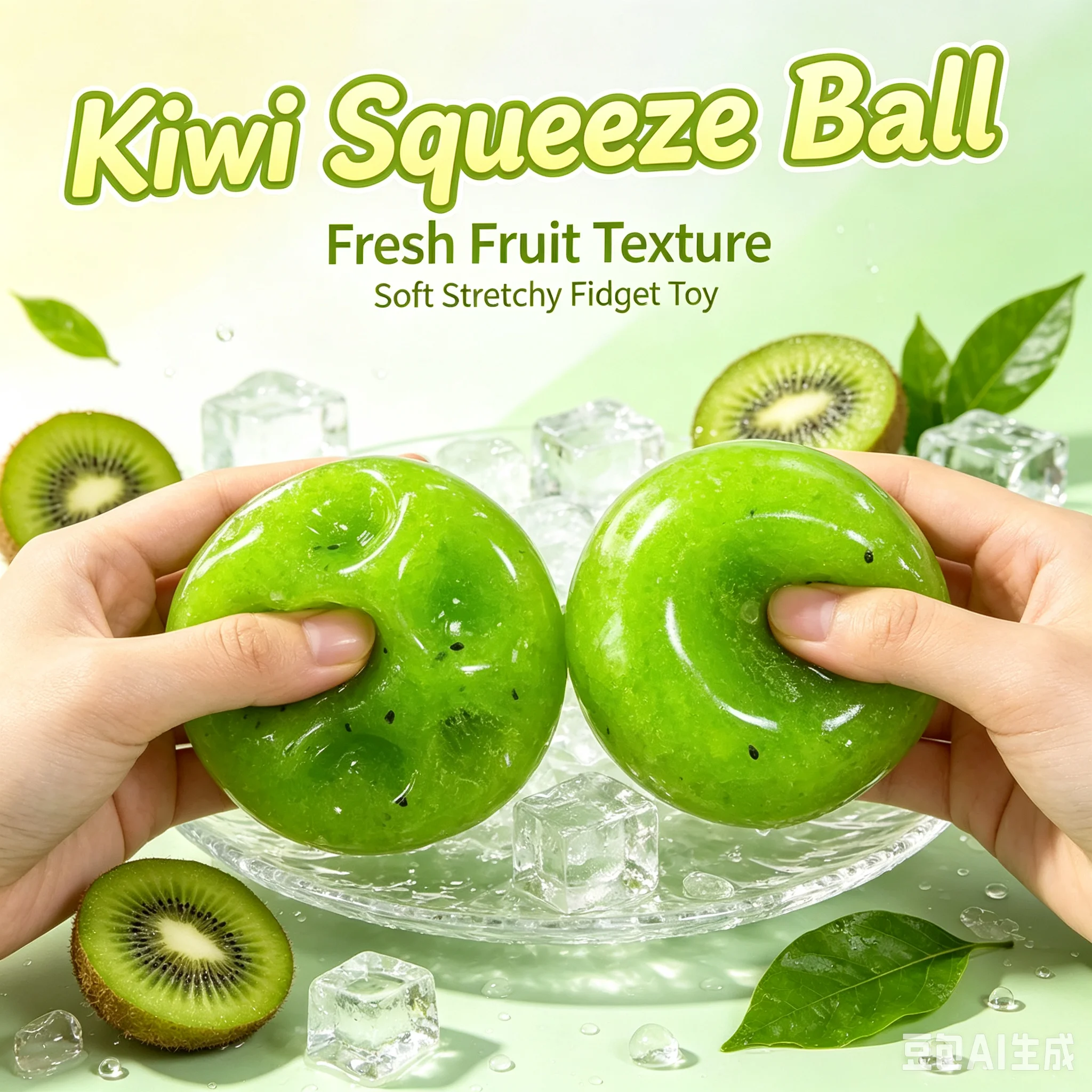 Kiwi Slime Stress Ball Simulation Fruit Glitter Stretchy Squeeze Fidget Toy Soft TPR Hand Kneading Anxiety Relief Toy