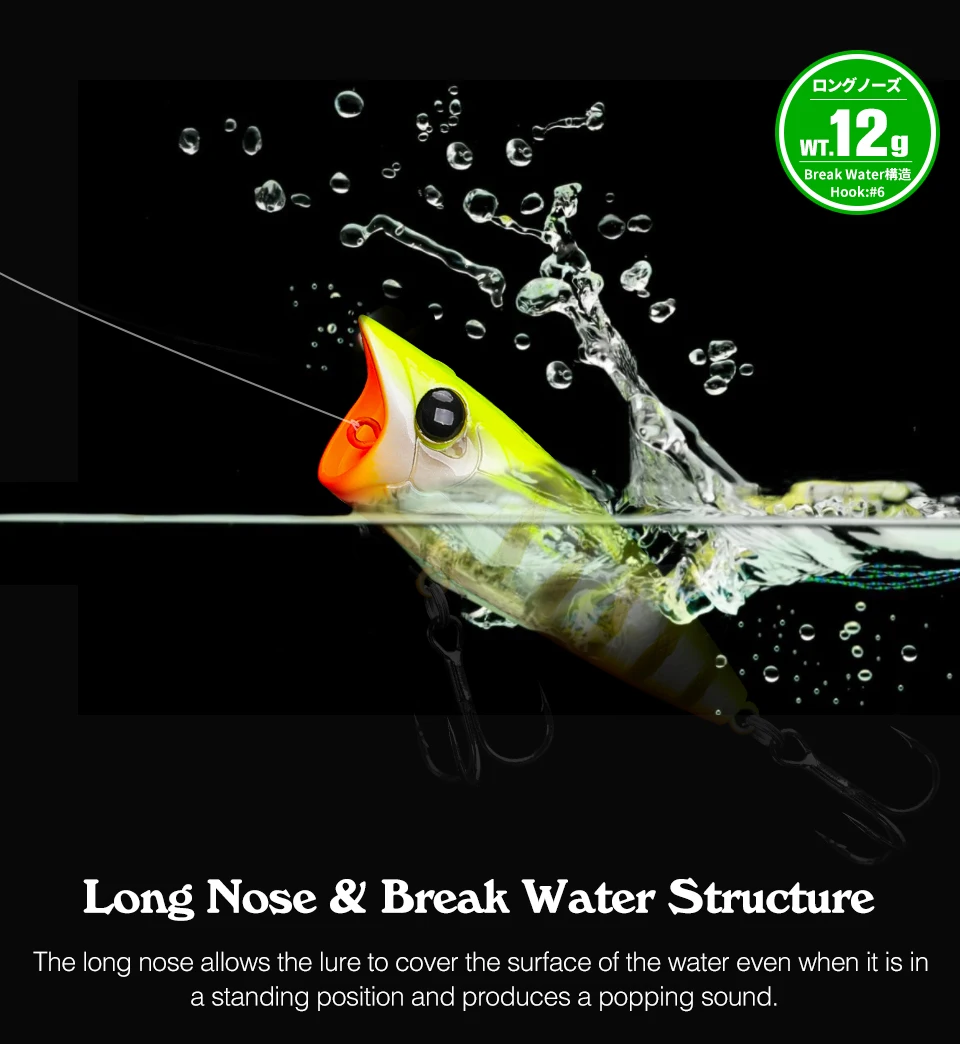 TSURINOYA 70F Popper Angelköder RIPPLE 70mm 12g Topwater Harter Köder für Bass Pike Long Casting Floating Wobble Surface Modell – Detail 5