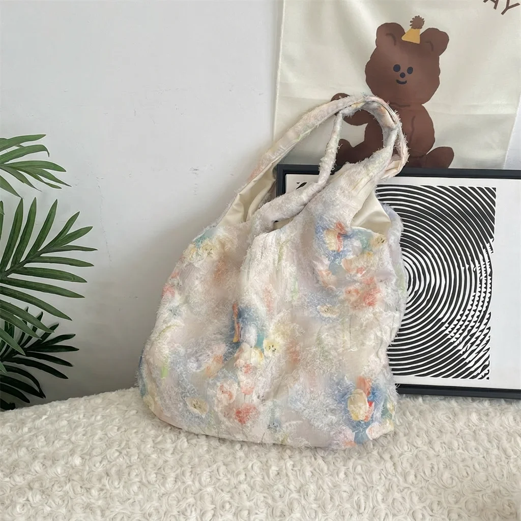 Large Capacity Tote Comfortable Polyester Tote Bag Lace Fabric Bag Textured Multi-Way Shoulder Bag For Dating Street Shopping