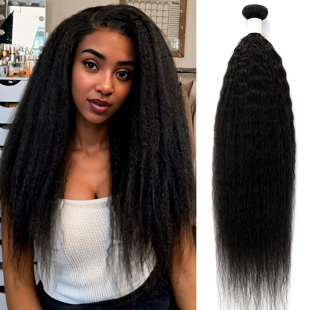 

Kinky Straights Human Hair Brazilian Yaki Straight Hair Bundles Deals Human Hair 100% Unprocessed Virgin Hair Weave Black