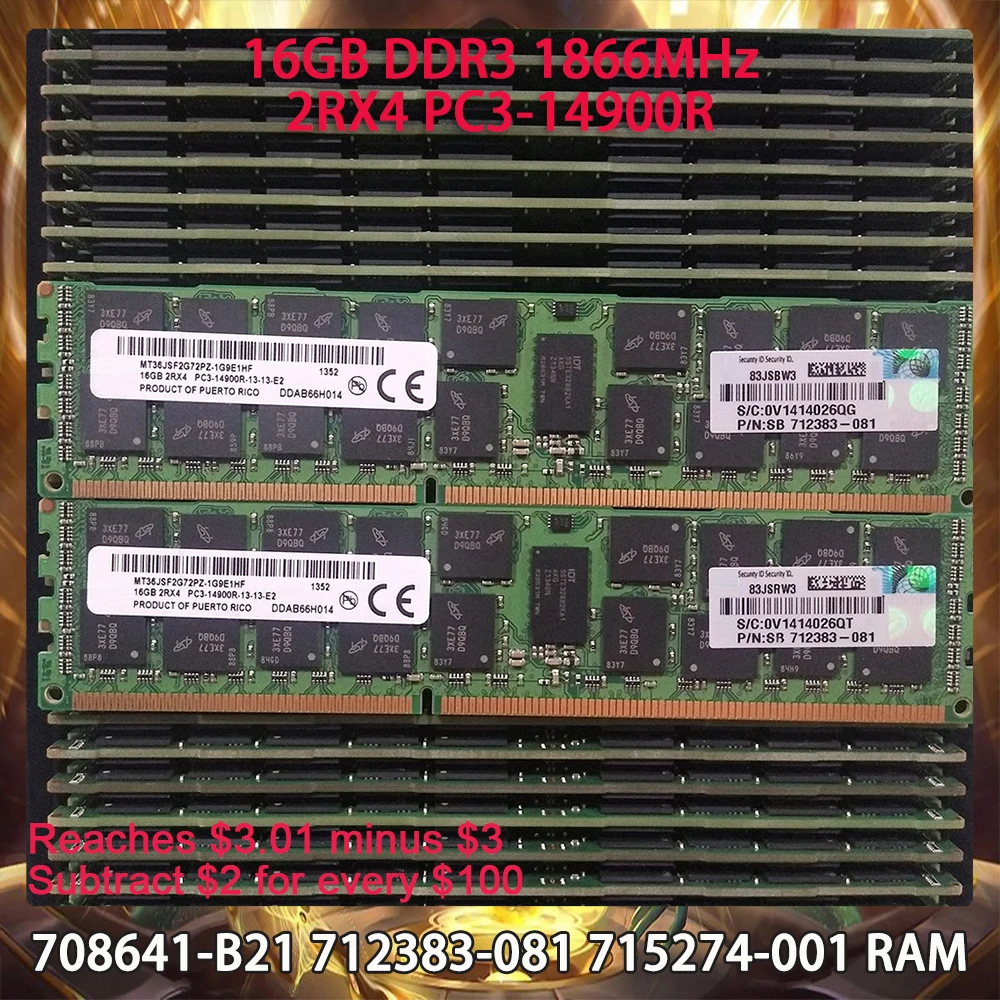 708641-B21 712383-081 715274-001 RAM For HP 16GB DDR3 1866MHz 2RX4 PC3-14900R Server Memory Works Perfectly Fast Ship