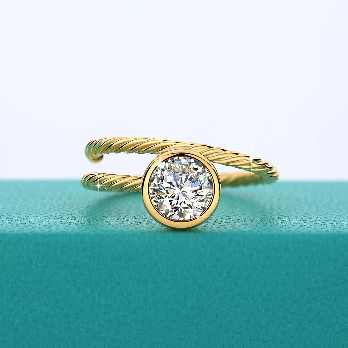 Hand Made Twists Design 14K Gold Ring for Women AU585 Moissanite Diamond 1ct VVS1 Fine Jewelry Party Christmas Luxury Gifts