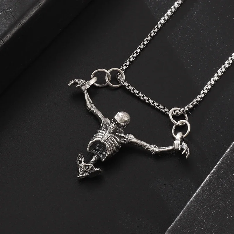 Trendy Neo Gothic Indie Rock Mad Punk Skull Skull Pendant Necklace Men\\\'s Street Motorcycle Jewelry Gift